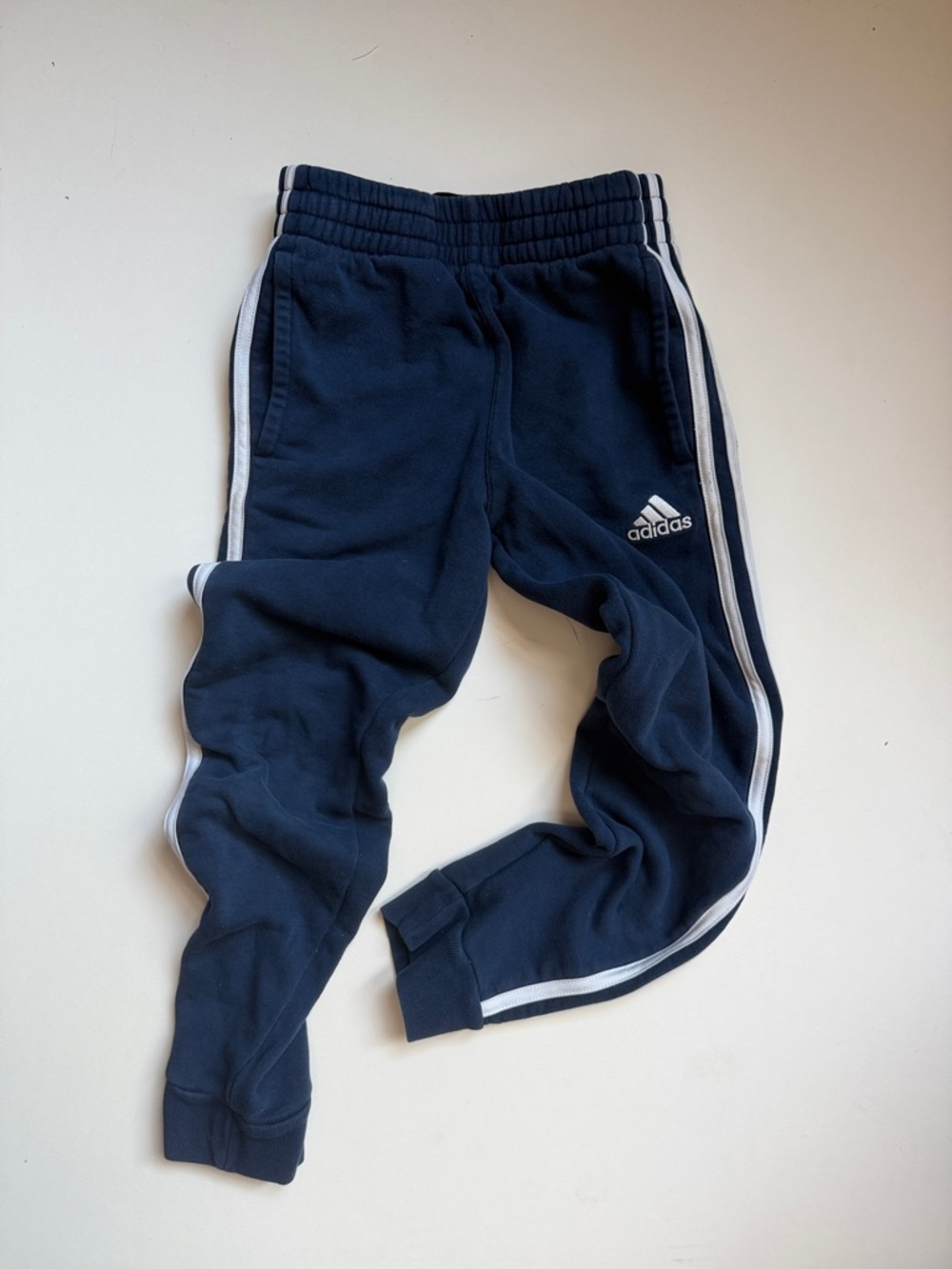 Adidas Navy Blue Kids Joggers with White Side Stripes